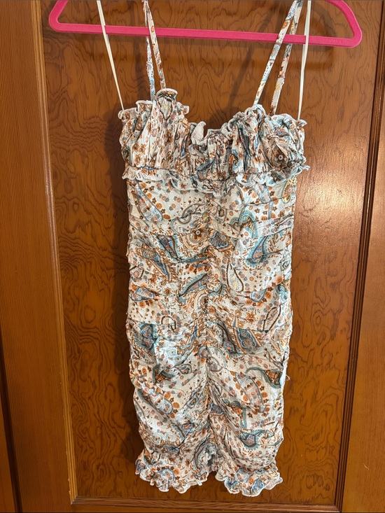 Sky To Moon Dresses & Skirts - Sky To Moon Smocked Paisley Mini Dress in Cream Brown and Blue